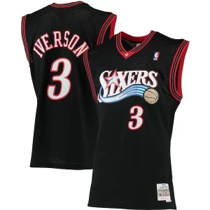 Duraturo Accattivante Allen Iverson Philadelphia 76ers 2000/01 Big & Tall Hardwood Classics Swingman Jersey Black/Red/Royal/White  per la Gara Importante
