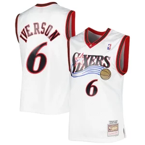 Prestigioso Bellissimo Duraturo Allen Iverson Philadelphia 76ers 2001/02 Hardwood Classics Swingman Jersey White/Red  per la Gara Importante