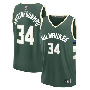 Bellissimo Accattivante Giannis Antetokounmpo Milwaukee Bucks Fast Break Replica Player Jersey Icon Edition Hunter Green  per la Gara Importante