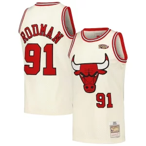 Lussuoso Moderno Carino Dennis Rodman Chicago Bulls Chainstitch Swingman Jersey Cream  per la Gara Importante