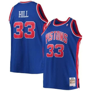 Lussuoso Prestigioso Grant Hill Detroit Pistons 1995/96 Big & Tall Hardwood Classics Swingman Jersey Blue  per la Gara Importante