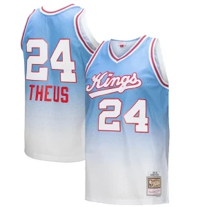 Delizioso Magnifico Raffinato Reggie Theus Sacramento Kings 1985/86 Hardwood Classics Fadeaway Swingman Player Jersey White/Light Blue  per la Gara Importante