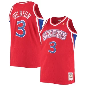 Delizioso Allen Iverson Philadelphia 76ers 1996/97 Big & Tall Hardwood Classics Swingman Jersey Red/Black/Royal/White  per la Gara Importante