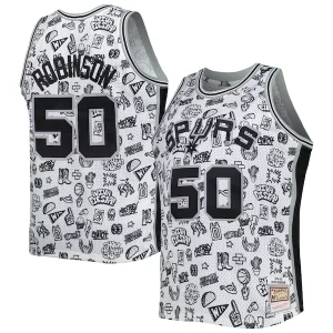 Eccezionale Robusto David Robinson San Antonio Spurs 1998/99 Hardwood Classics Doodle Swingman Player Jersey White  per la Gara Importante