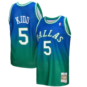 Sofisticato Bellissimo Jason Kidd Dallas Mavericks 1994/95 Hardwood Classics Fadeaway Swingman Player Jersey Green/Navy  per la Gara Importante