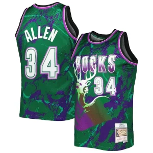 Meraviglioso Ray Allen Milwaukee Bucks 1996/97 Hardwood Classics Marble Swingman Jersey Green  per la Gara Importante