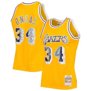 Ottimo Lussuoso Magnifico Shaquille O'Neal Los Angeles Lakers 1996 97 Hardwood Classics NBA 75th Anniversary Diamond Swingman Jersey Gold  per la Gara Importante