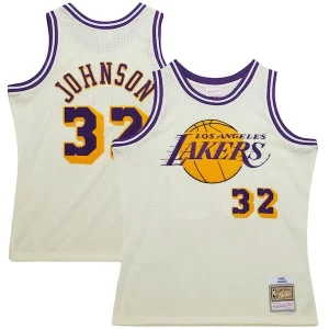 Gorgeous Stupendo Magic Johnson Los Angeles Lakers Chainstitch Swingman Jersey Cream  per la Gara Importante