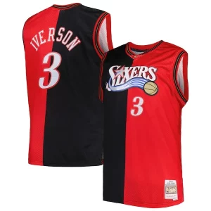 Bellissimo Allen Iverson Philadelphia 76ers Big & Tall Hardwood Classics 2000/01 Split Swingman Jersey Black/Red  per la Gara Importante