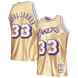 Cool Kareem Abdul Jabbar Los Angeles Lakers 75th Anniversary 1983/84 Hardwood Classics Swingman Jersey Gold  per la Gara Importante