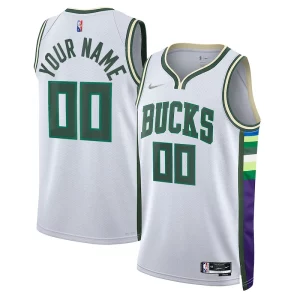Meraviglioso Milwaukee Bucks Nike 2021/22 Swingman Custom Jersey City Edition White  per la Gara Importante