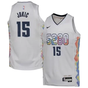 Splendido Nikola Jokic Denver Nuggets Nike Youth 2024/25 Swingman Player Jersey City Edition White  per la Gara Importante