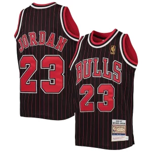 Fantastico Michael Jordan Chicago Bulls Youth 1996 97 Hardwood Classics Authentic Jersey Black/Red/Red/White  per la Gara Importante
