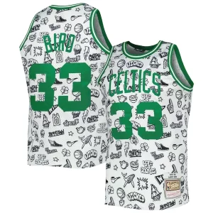 Fantastico Stupendo Larry Bird Boston Celtics 1985/86 Hardwood Classics Doodle Swingman Jersey White  per la Gara Importante