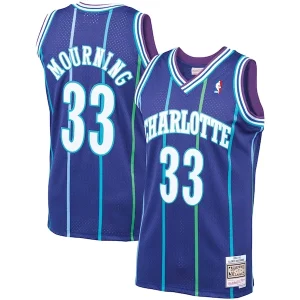 Pratico Alonzo Mourning Charlotte Hornets 1994/95 Hardwood Classics Swingman Jersey Purple  per la Gara Importante