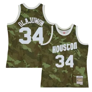 Gorgeous Hakeem Olajuwon Houston Rockets Hardwood Classics 1993/94 Ghost Green Swingman Jersey Camo  per la Gara Importante