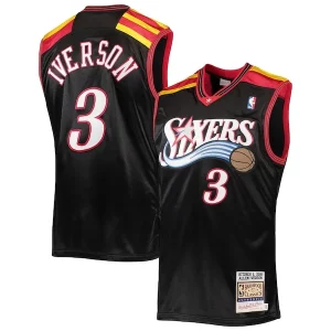 Moderno Trendy Versatile Allen Iverson Philadelphia 76ers 2006 Hardwood Classics Authentic Jersey Black/Red/White  per la Gara Importante