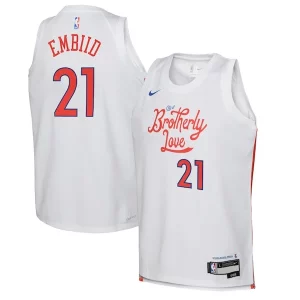 Classico Incantevole Resistente Joel Embiid Philadelphia 76ers Nike Youth 2022/23 Swingman Jersey City Edition White  per la Gara Importante