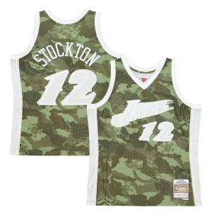 Cool John Stockton Utah Jazz Hardwood Classics 1998/99 Ghost Green Swingman Jersey Camo  per la Gara Importante