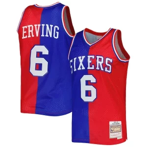 Stupendo Julius Erving Philadelphia 76ers Hardwood Classics 1982/83 Split Swingman Jersey Royal/Red  per la Gara Importante