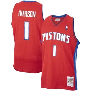 Gorgeous Allen Iverson Detroit Pistons 2008/09 Hardwood Classics Swingman Jersey Red  per la Gara Importante