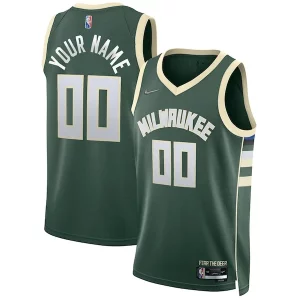 Bellissimo Robusto Gorgeous Milwaukee Bucks Nike 2021/22 Diamond Swingman Custom Jersey Icon Edition Hunter Green  per la Gara Importante