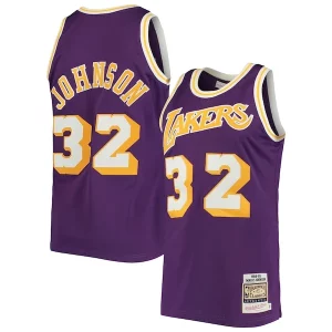 Carino Pratico Magic Johnson Los Angeles Lakers 1984/85 Hardwood Classics Authentic Jersey Purple/Gold  per la Gara Importante