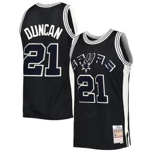 Incantevole Attraente Tim Duncan San Antonio Spurs 1998/99 Hardwood Classics Off Court Swingman Jersey Black  per la Gara Importante