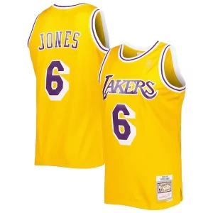 Prestigioso Trendy Eccezionale Eddie Jones Los Angeles Lakers 1996/97 Hardwood Classics Swingman Jersey Gold  per la Gara Importante
