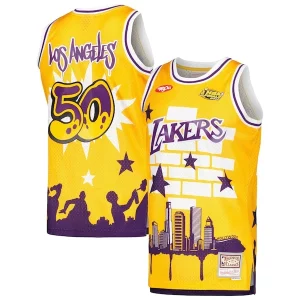 Versatile Bellissimo Magnifico Los Angeles Lakers x Tats Cru Hardwood Classics Fashion Jersey Gold  per la Gara Importante