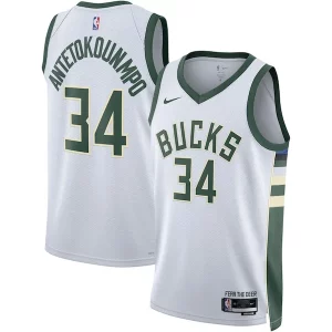 Splendido Giannis Antetokounmpo Milwaukee Bucks Nike Unisex Swingman Jersey Association Edition White/Hunter Green  per la Gara Importante