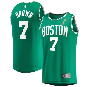 Raffinato Jaylen Brown Boston Celtics 2024 NBA Finals Champions Fast Break Replica Player Jersey Kelly Green Icon Edition  per la Gara Importante