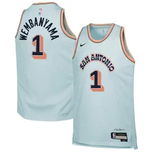 Ottimo Eccezionale Victor Wembanyama San Antonio Spurs Nike Youth 2024/25 Swingman Player Jersey City Edition Light Blue  per la Gara Importante