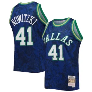 Moderno Gorgeous Elegante Dirk Nowitzki Dallas Mavericks Hardwood Classics 1998/99 Lunar New Year Swingman Jersey Blue  per la Gara Importante