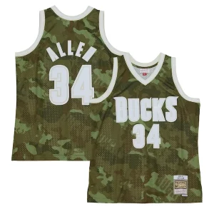 Trendy Bellissimo Ray Allen Milwaukee Bucks Hardwood Classics 2000/01 Ghost Green Swingman Jersey Camo  per la Gara Importante