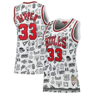 Moderno Stupendo Scottie Pippen Chicago Bulls Women's 1997 Doodle Swingman Jersey White  per la Gara Importante
