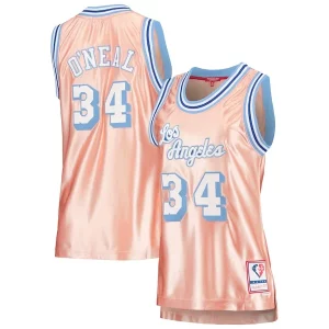 Trendy Sofisticato Shaquille O'Neal Los Angeles Lakers Women's 75th Anniversary Rose Gold 1996 Swingman Jersey Pink  per la Gara Importante