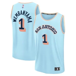 Sofisticato Victor Wembanyama San Antonio Spurs 2024/25 Fast Break Player Jersey City Edition Light Blue  per la Gara Importante