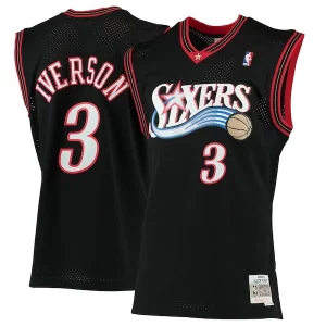 Moderno Allen Iverson Philadelphia 76ers 2000/01 Hardwood Classics Swingman Jersey Black  per la Gara Importante