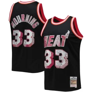 Meraviglioso Alonzo Mourning Miami Heat 1996/97 Hardwood Classics NBA 75th Anniversary Diamond Swingman Jersey Black  per la Gara Importante