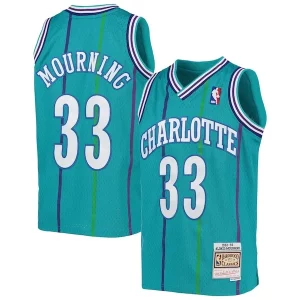Sofisticato Moderno Alonzo Mourning Charlotte Hornets Youth 1992/93 Hardwood Classics Swingman Jersey Teal  per la Gara Importante