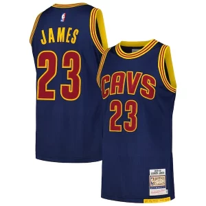 Splendido Moderno Ottimo LeBron James Cleveland Cavaliers 2015/16 Hardwood Classics Authentic Jersey Navy  per la Gara Importante