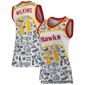 Stupendo Dominique Wilkins Atlanta Hawks Women's 1986 Doodle Swingman Jersey White  per la Gara Importante
