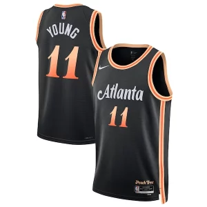 Eccezionale Trae Young Atlanta Hawks Nike Unisex 2022/23 Swingman Jersey City Edition Black  per la Gara Importante