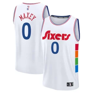 Meraviglioso Stupendo Tyrese Maxey Philadelphia 76ers 2024/25 Fast Break Player Jersey City Edition White  per la Gara Importante
