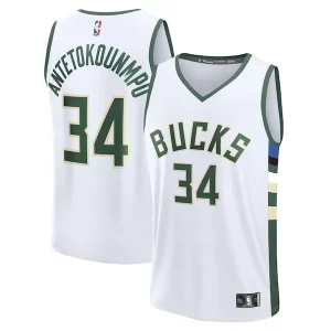 Duraturo Trendy Giannis Antetokounmpo Milwaukee Bucks Fast Break Replica Player Jersey Association Edition White  per la Gara Importante