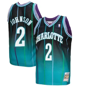 Sofisticato Larry Johnson Charlotte Hornets 1992/93 Hardwood Classics Fadeaway Swingman Player Jersey Teal/Black  per la Gara Importante