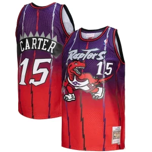 Attraente Trendy Vince Carter Toronto Raptors 1998/99 Hardwood Classics Fadeaway Swingman Player Jersey Red/Purple  per la Gara Importante