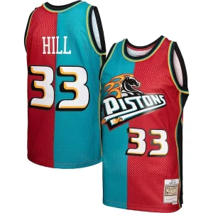 Carino Trendy Delizioso Grant Hill Detroit Pistons Hardwood Classics 1999/00 Split Swingman Jersey Teal/Red  per la Gara Importante