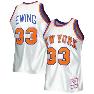 Pratico Patrick Ewing New York Knicks 1985/86 Hardwood Classics 75th Anniversary Swingman Jersey Platinum  per la Gara Importante